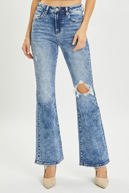 Full Size High Rise Distressed Flare Jeans