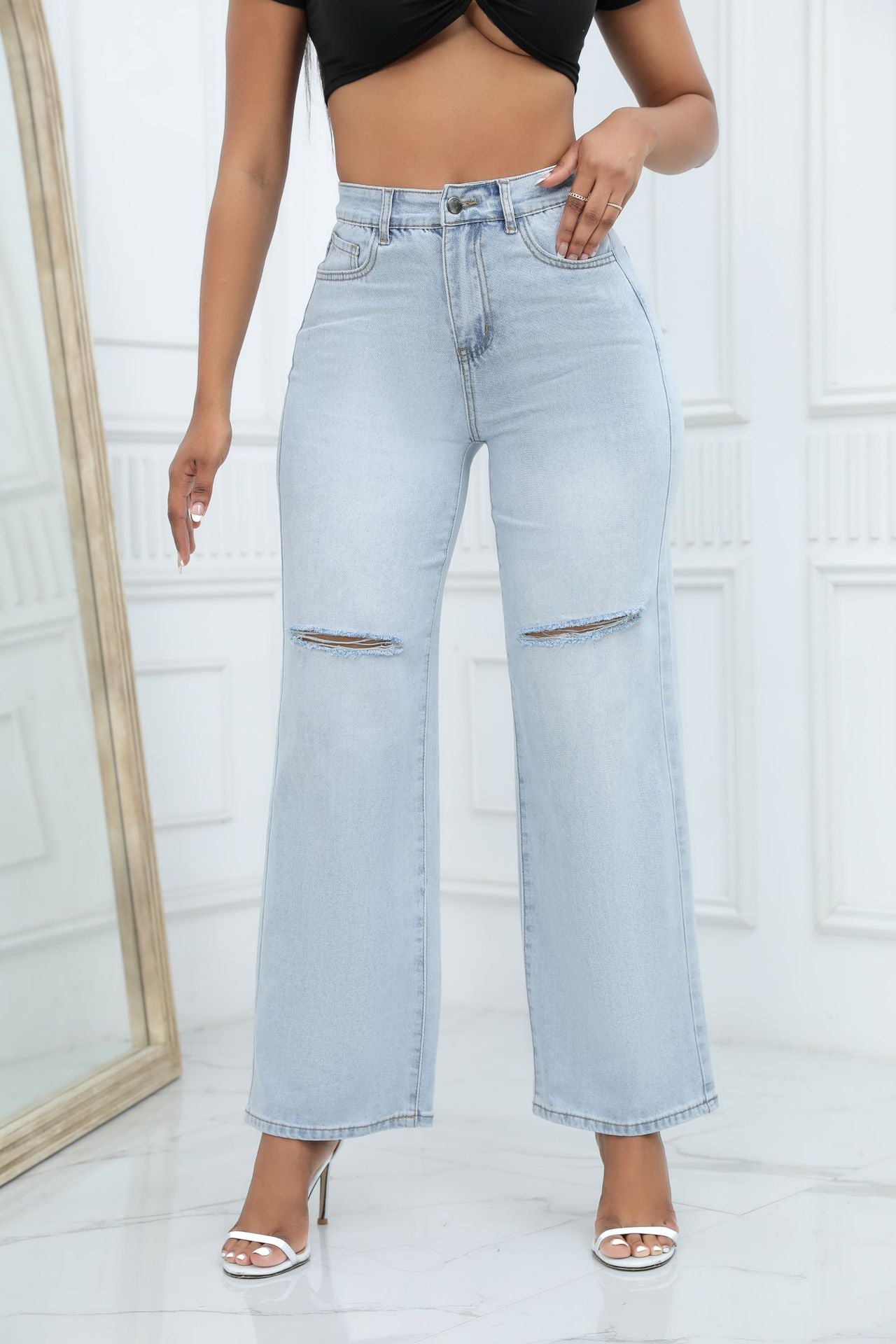 Ripped Wide Leg High Waisted Jeans