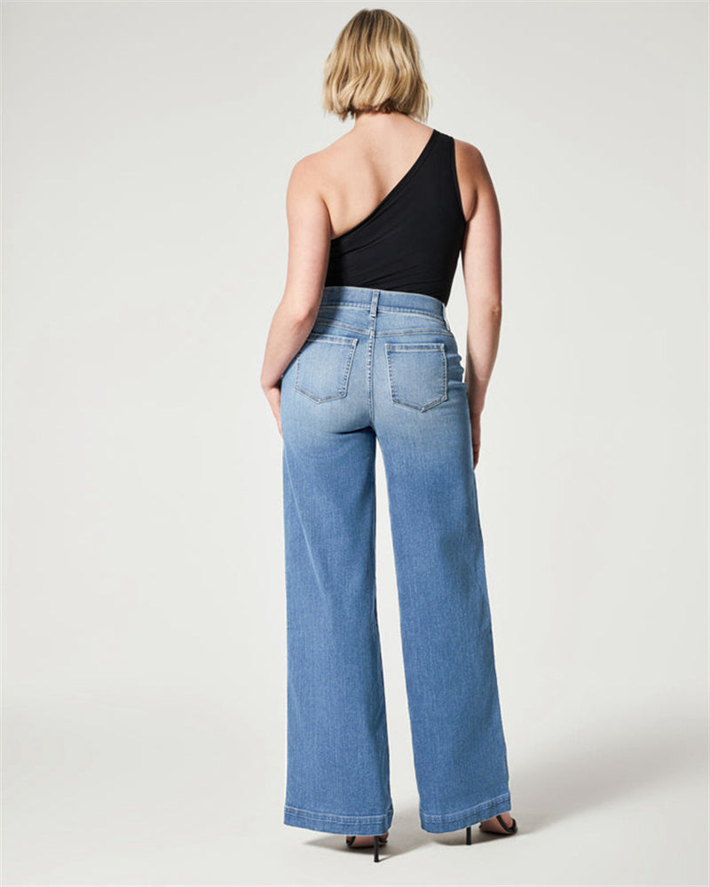 Wide Leg Jeans High Stretch Washed Jeans