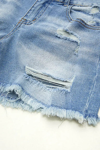 Raw Hem Ripped Low Rise Denim Mid Thigh Shorts