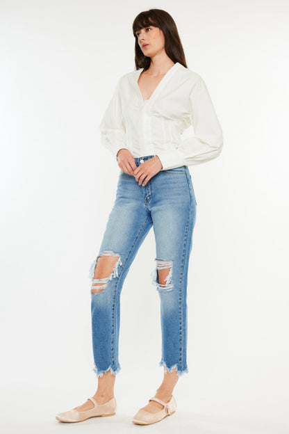 Women's Ripped Distressed Frayed Hem Cropped Jeans