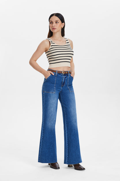 Utility Patch Pocket High Rise Wide Leg Jeans