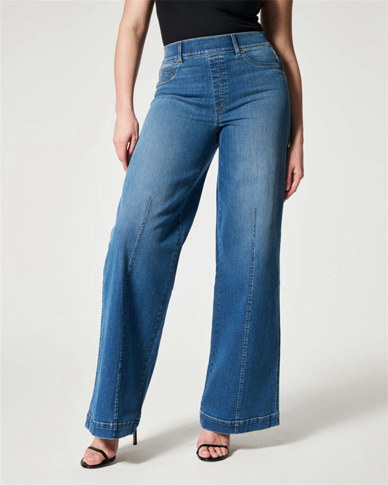 Wide Leg Jeans High Stretch Washed Jeans