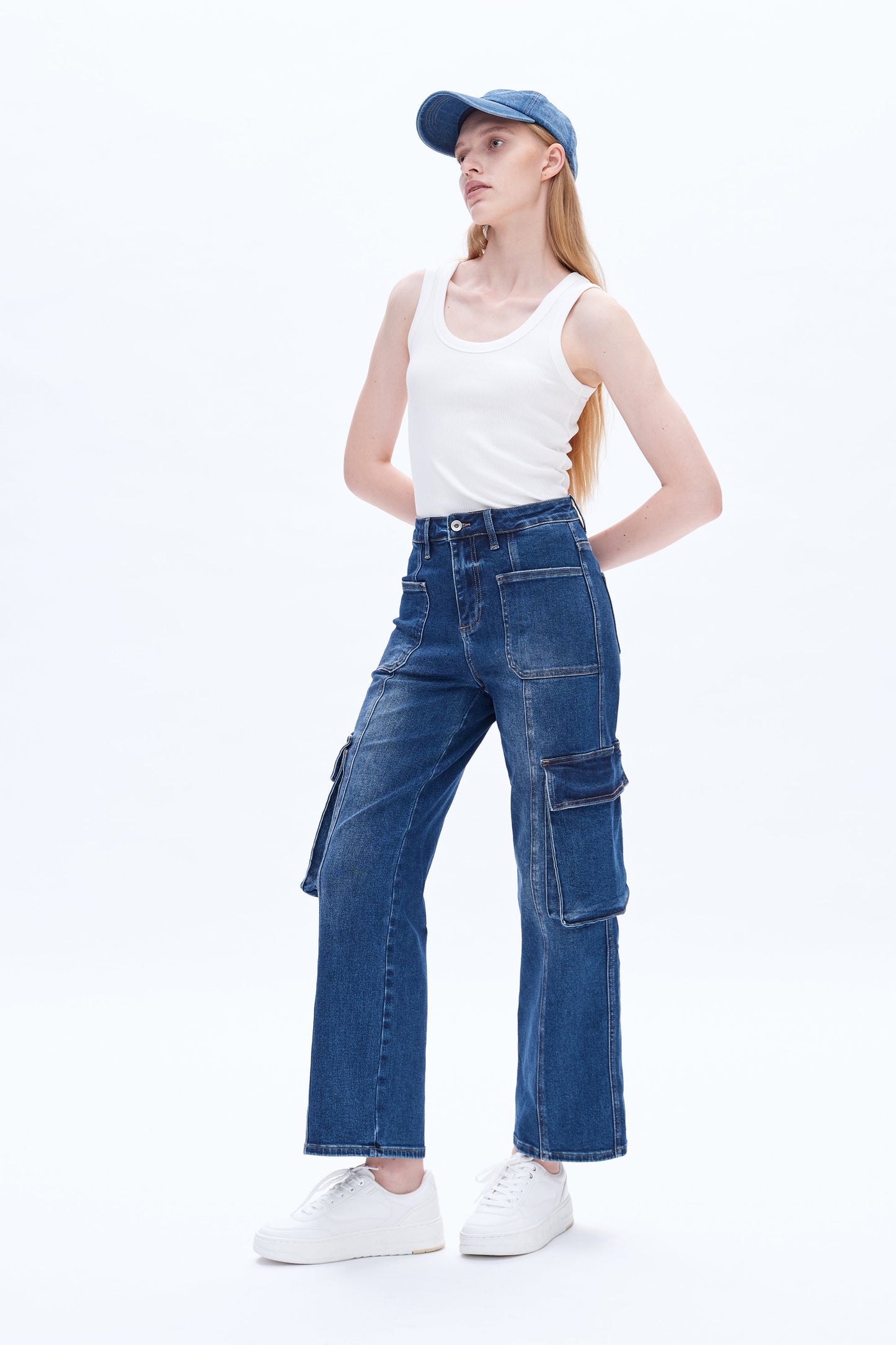 High Rise Cargo Overalls Straight Wide Leg Jeans