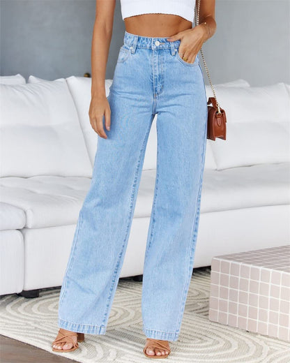 Stretch Wide Leg Fashion Washed Jeans