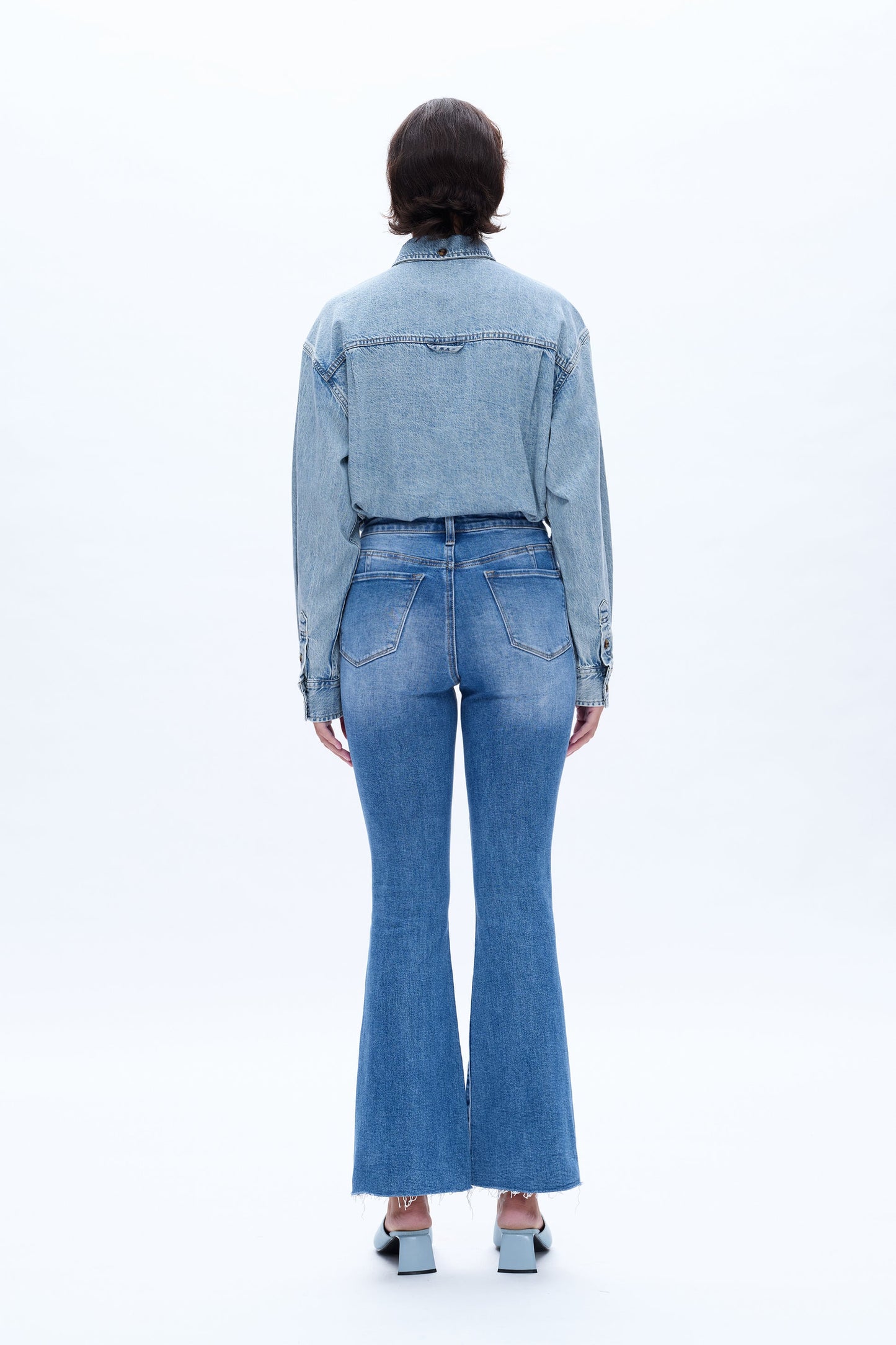 High Rise Flare Jeans with Raw Hem