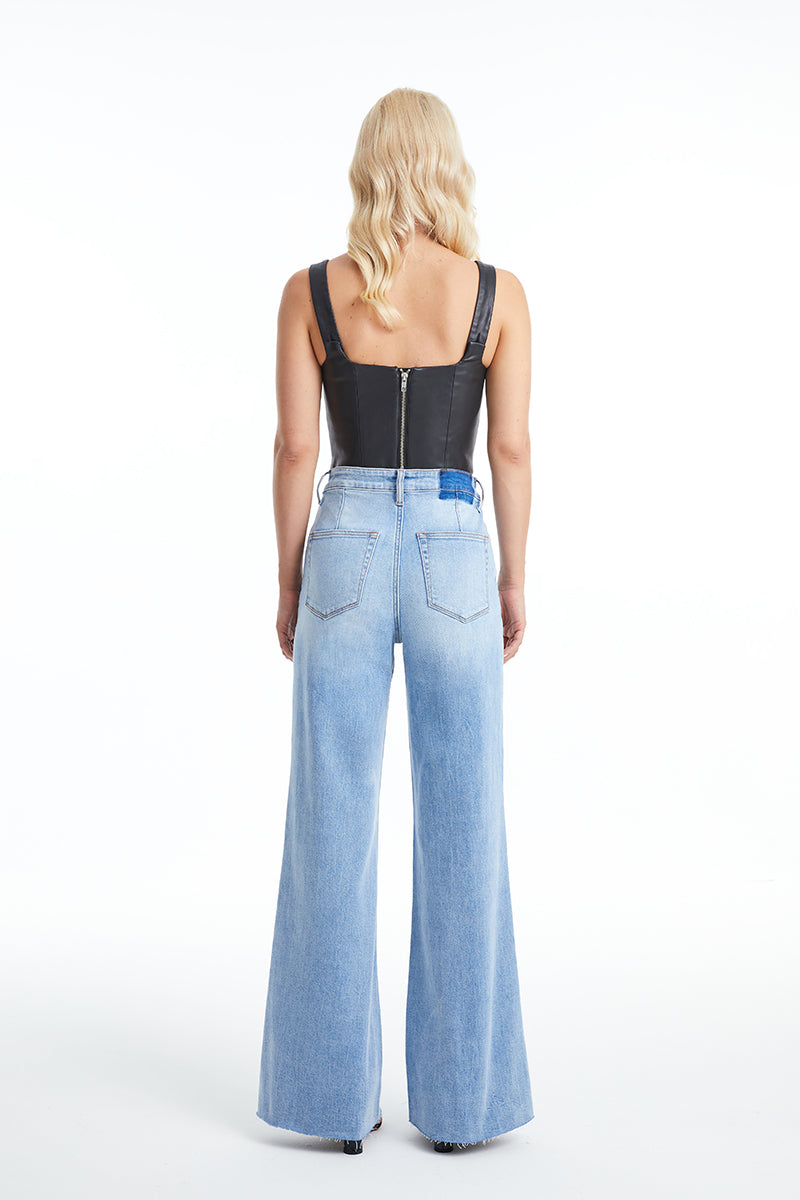 High Rise Wide Leg Jeans With Raw Hem