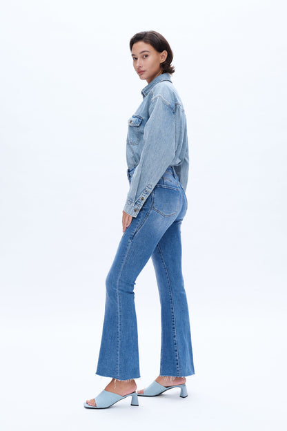 High Rise Flare Jeans with Raw Hem