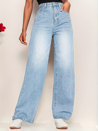 Vintage Casual High Waisted Straight Leg Jeans