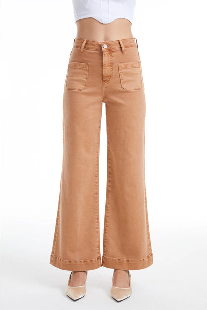 High Rise Wide Leg Jeans With Patch Pocket