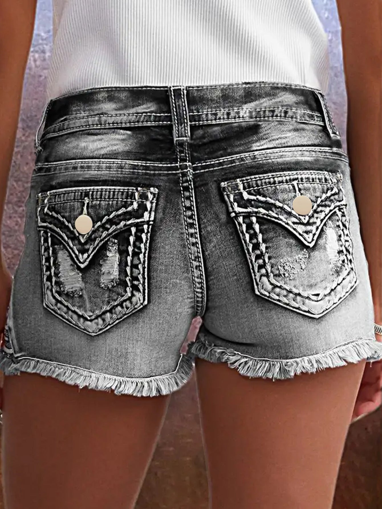 Denim Embroidered Ripped Shorts