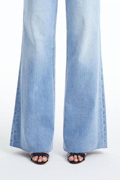 High Rise Wide Leg Jeans With Raw Hem