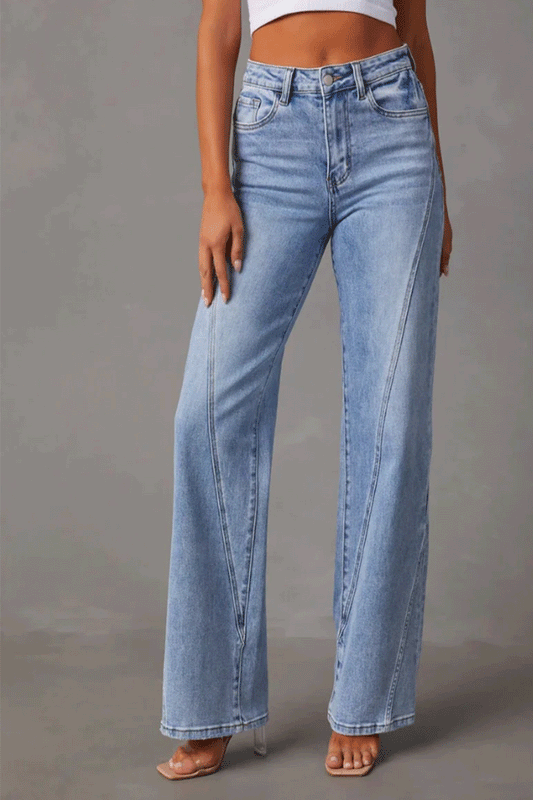 High Waist Straight Jeans with Pockets