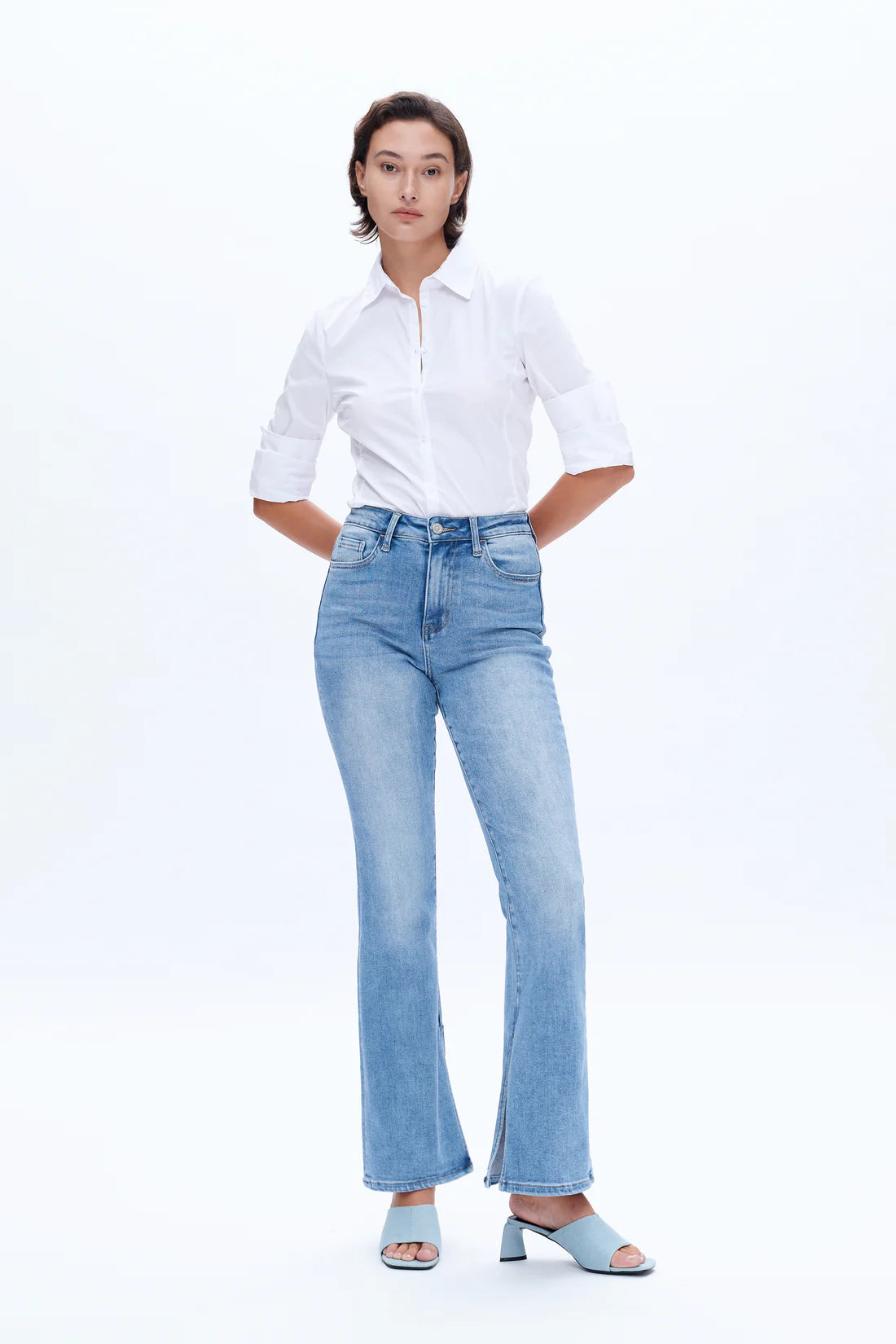 Stretchy Aurora Slit High Waist Flare Jeans