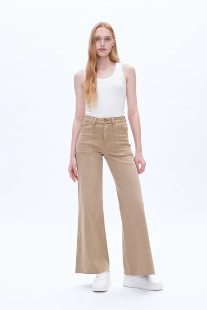 Utility Patch Pocket High Rise Wide Leg Jeans