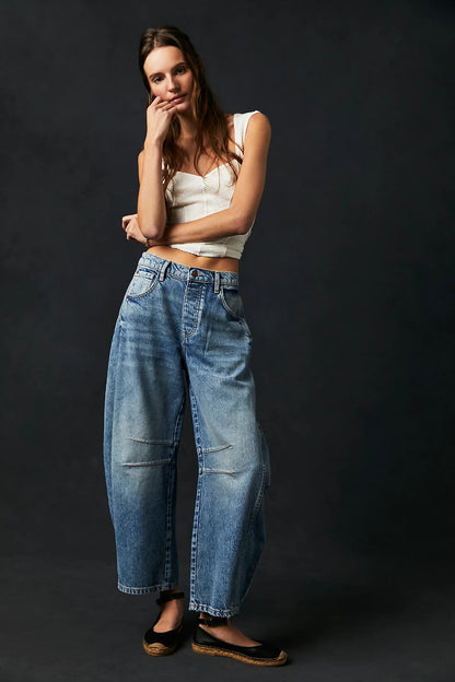 Casual Loose Mid Rise Straight Leg Jeans