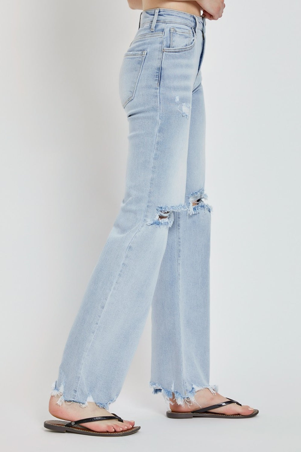 Full Size High Rise Distressed Wide Leg Jeans