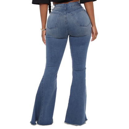 Versatile Wide Leg Knee Torn Denim Stretch Flare Jeans