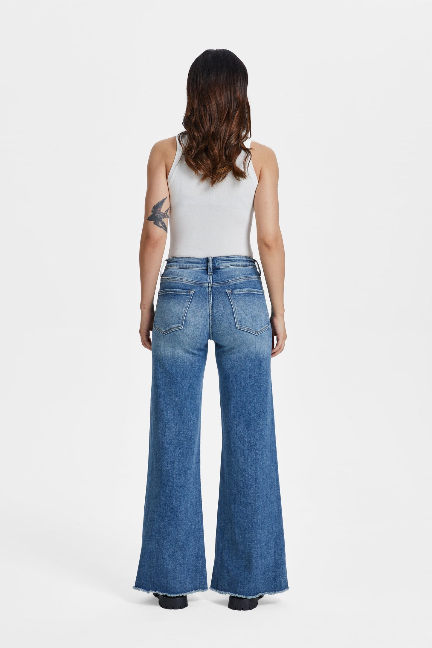 High Rise Wide Leg With Frayed Hem Flare Jeans