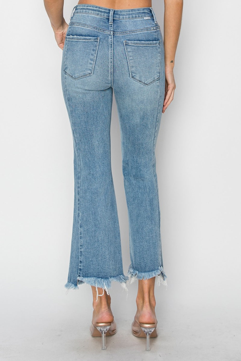 High Rise Frayed Hem Flare Jeans