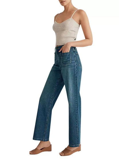 Women's Jeans Wide Leg Pants Square Pockets