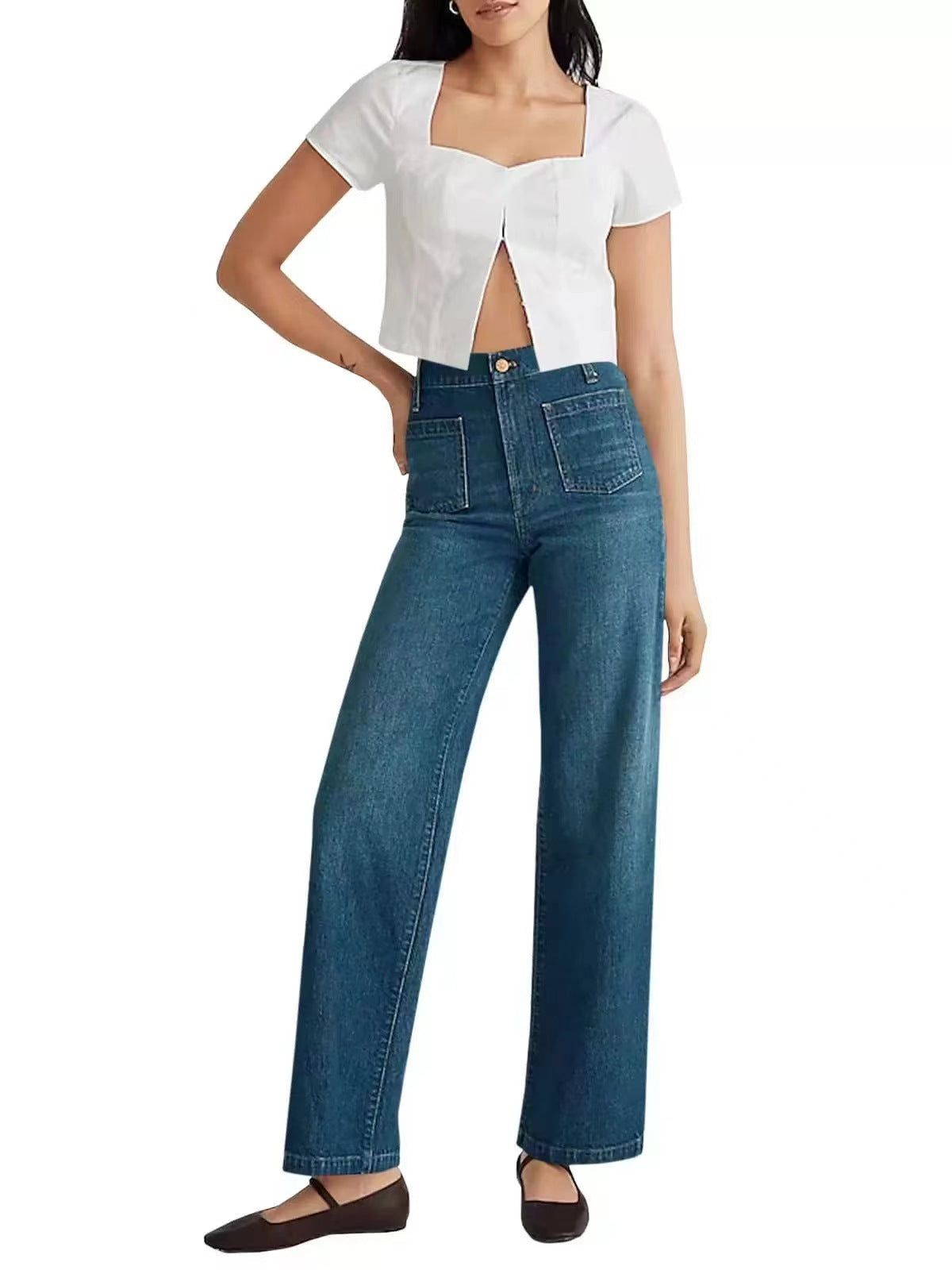 Women's Jeans Wide Leg Pants Square Pockets