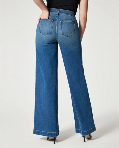 Wide Leg Jeans High Stretch Washed Jeans