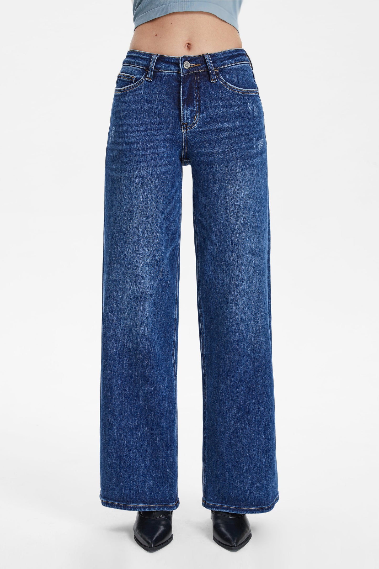 Low Cut Wide Leg Crop Straight Jeans