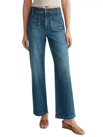 Women's Jeans Wide Leg Pants Square Pockets