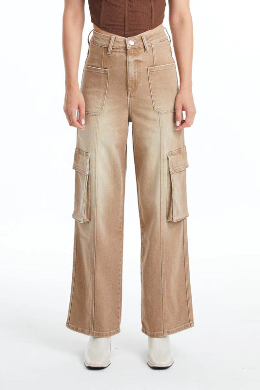 High Rise Cargo Straight Wide Leg Jeans