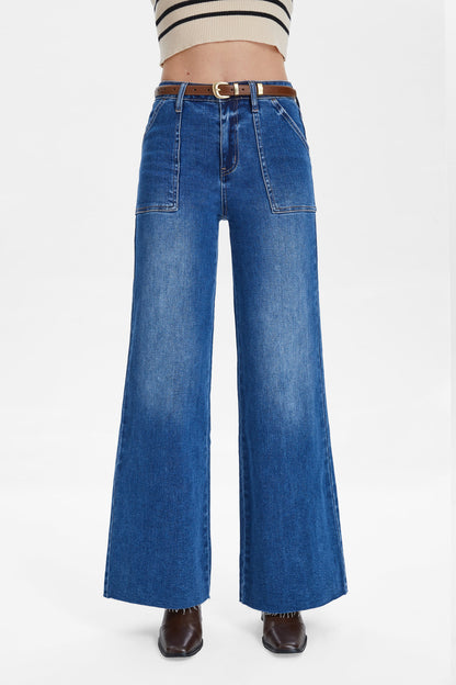 Utility Patch Pocket High Rise Wide Leg Jeans