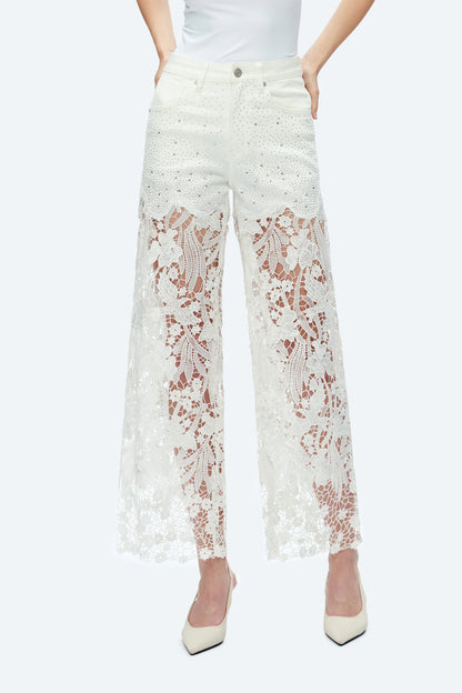 White Studded Heeled Lace Trousers