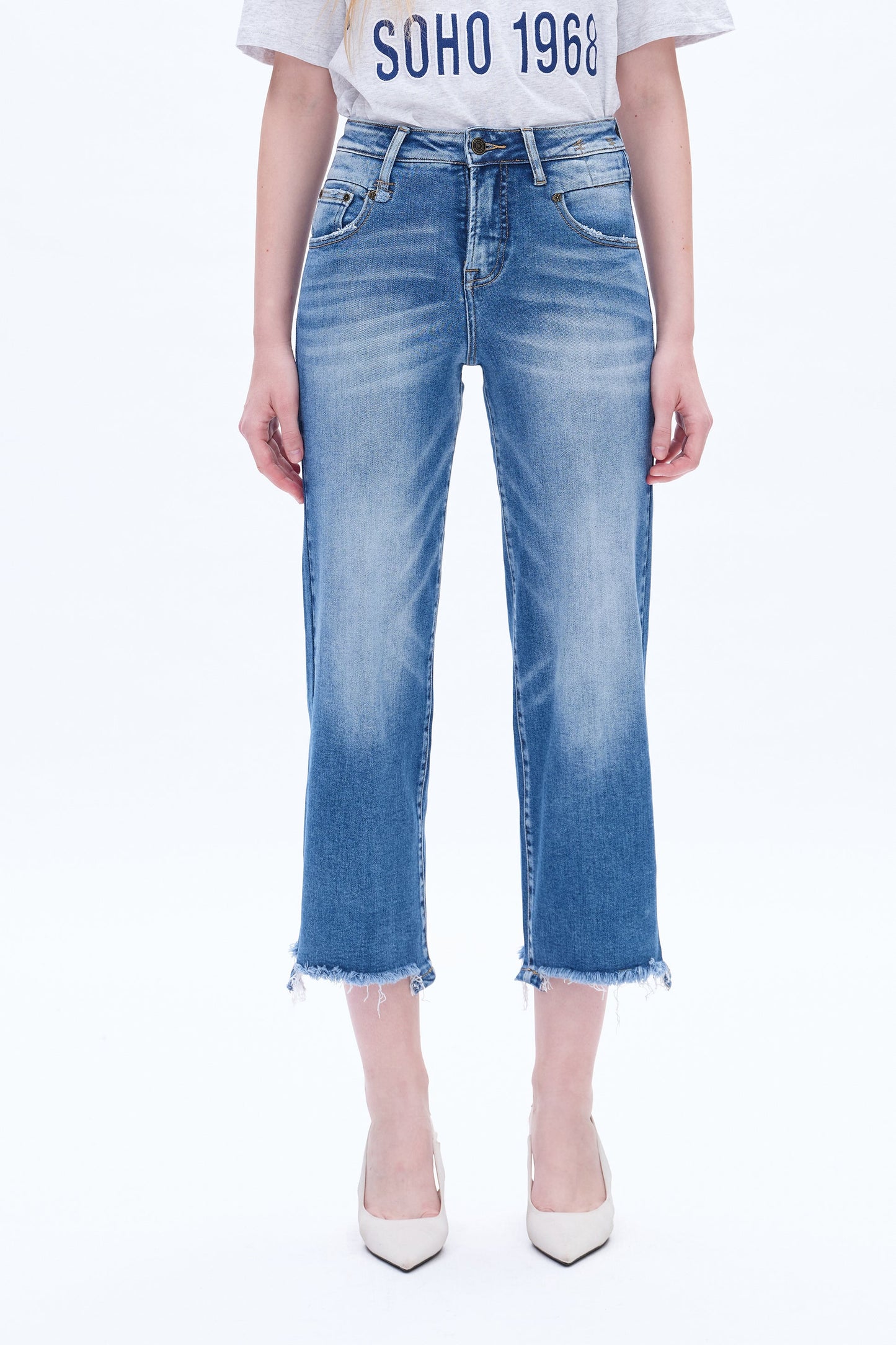 High Rise Straight Cropped Jeans