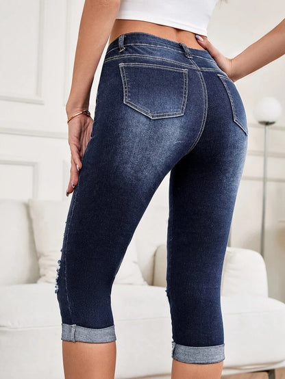 Mid-rise Cropped Distressed Stretch Jeans