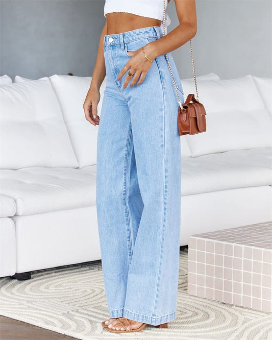 Stretch Wide Leg Fashion Washed Jeans