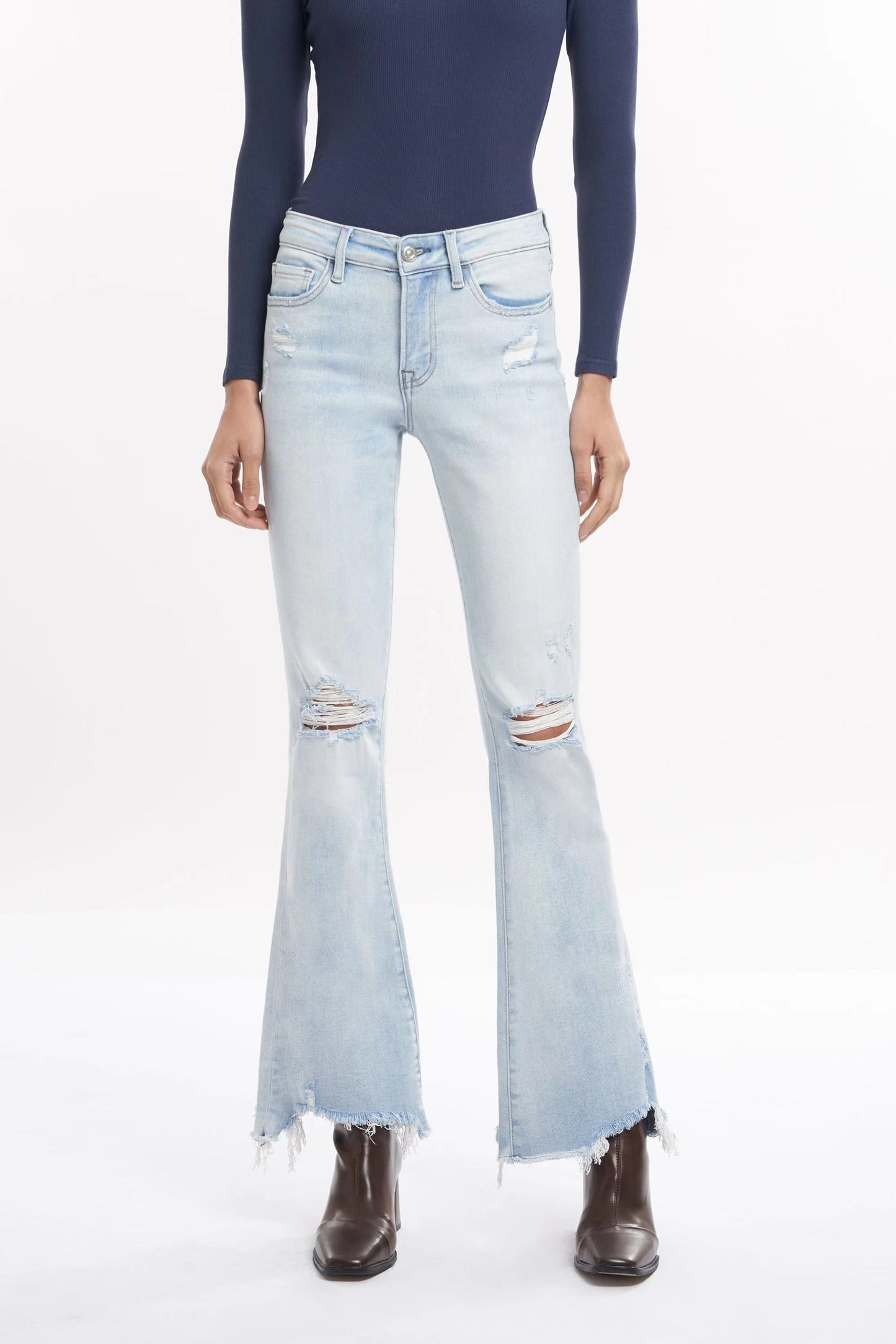 Mid-rise flared jeans