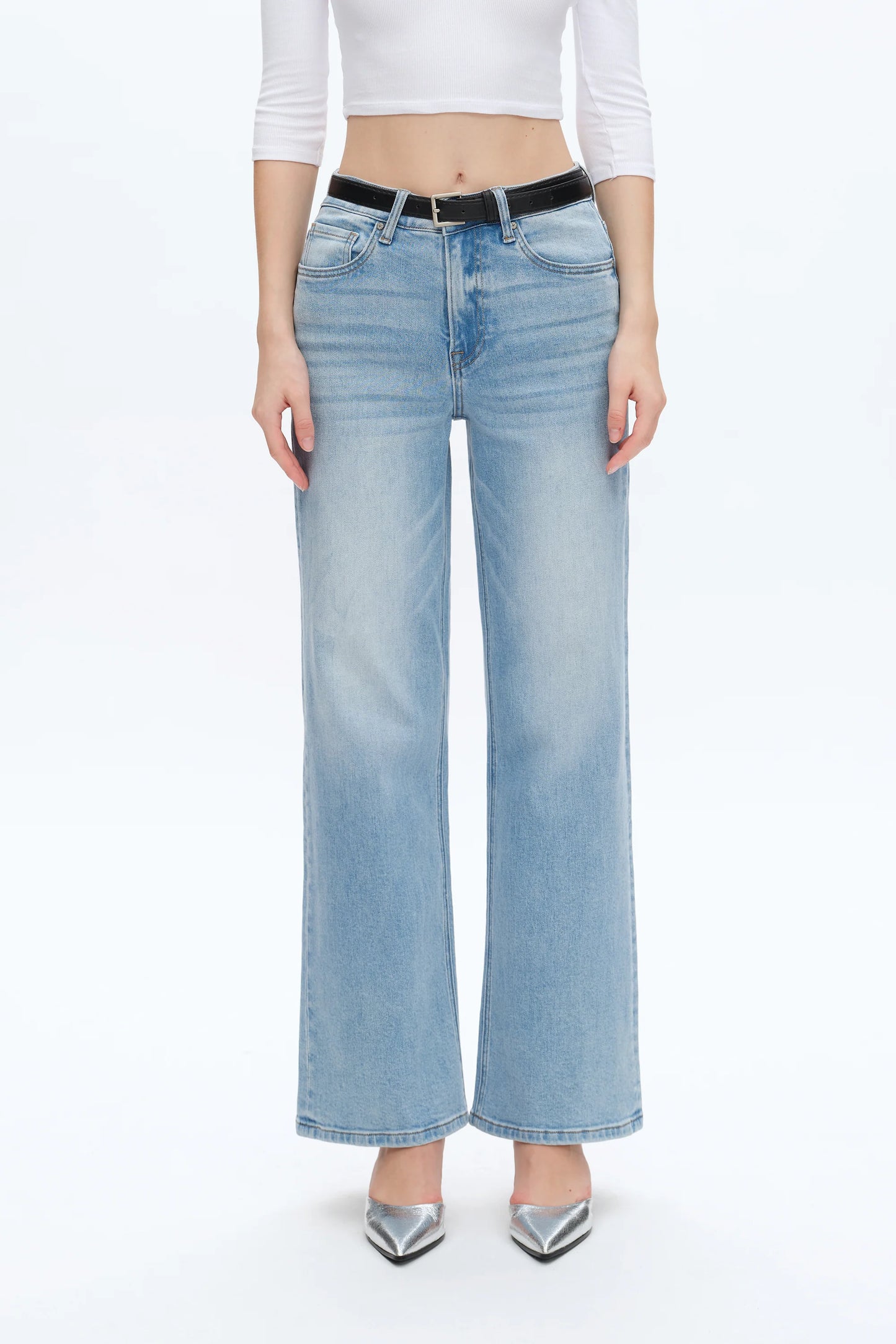 Stretchy High Waist Straight Jeans Swiss Blue