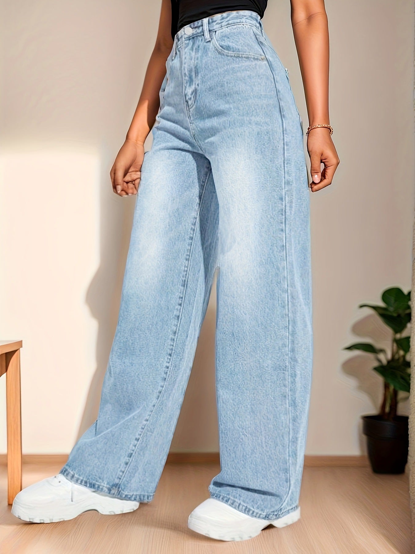 Vintage Casual High Waisted Straight Leg Jeans