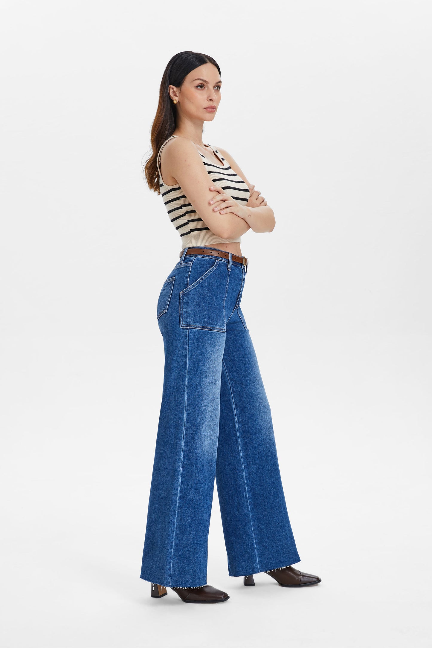 Utility Patch Pocket High Rise Wide Leg Jeans