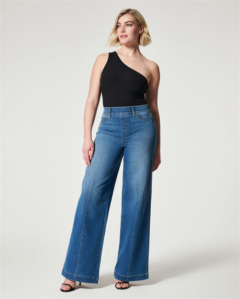 Wide Leg Jeans High Stretch Washed Jeans