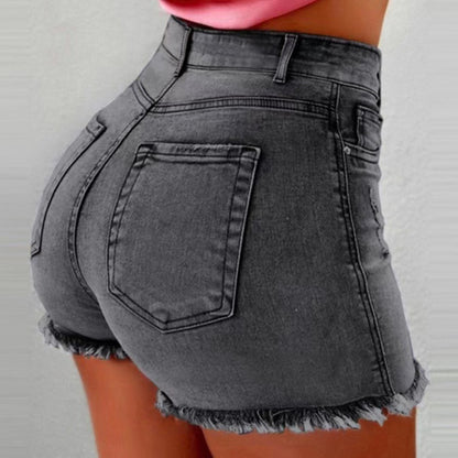 Fringed Ripped High Waist Denim Shorts