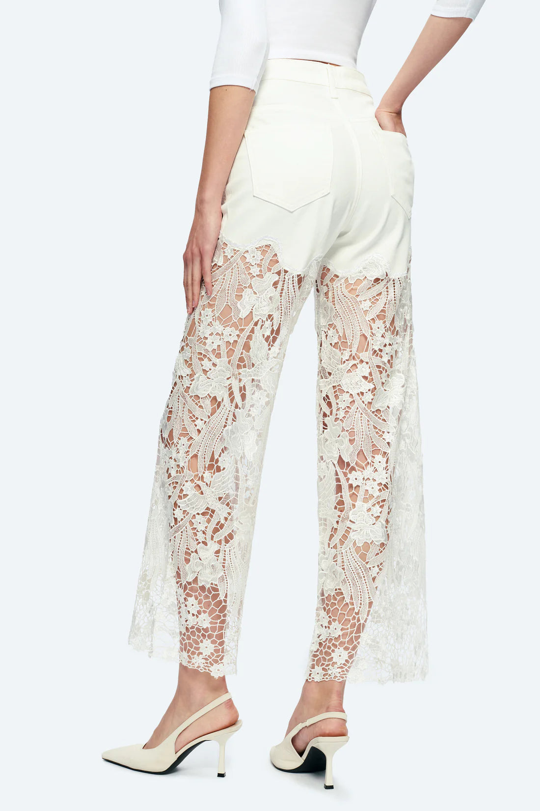 White Studded Heeled Lace Trousers