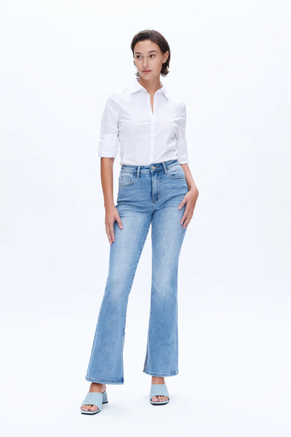 Stretchy Aurora Slit High Waist Flare Jeans