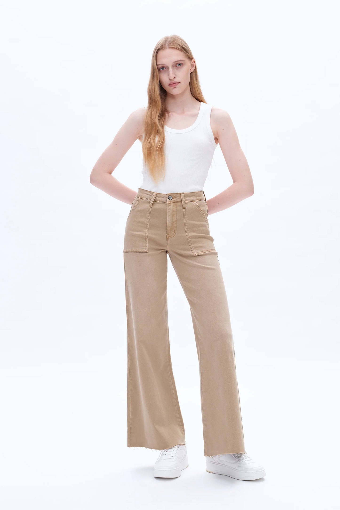 Utility Patch Pocket High Rise Wide Leg Jeans