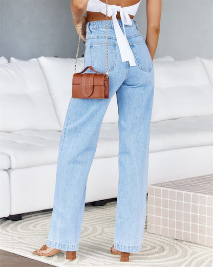 Stretch Wide Leg Fashion Washed Jeans