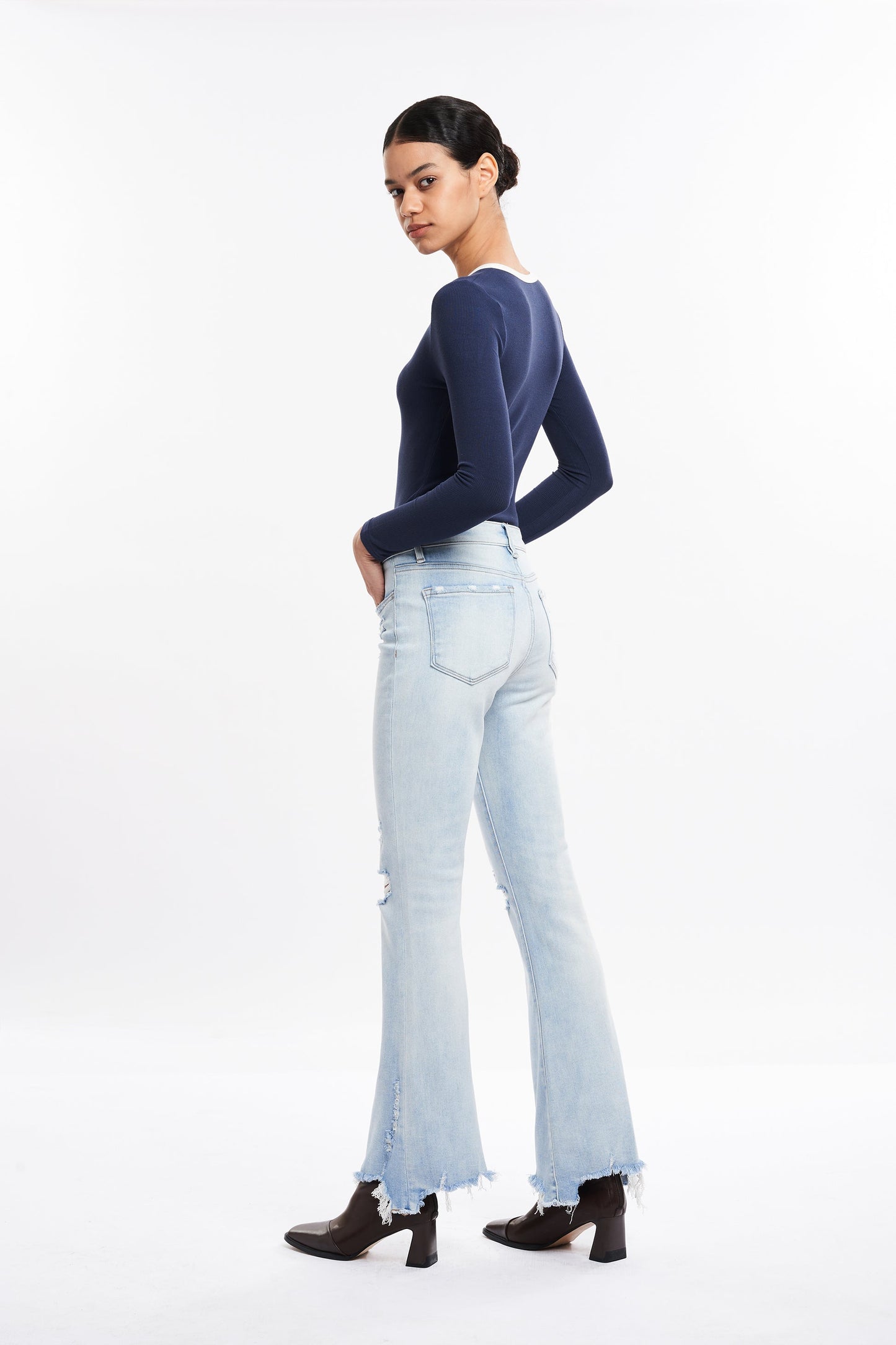 Mid-rise flared jeans