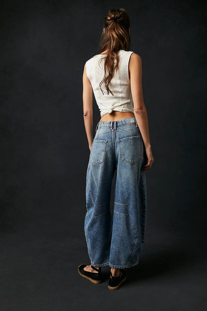 Casual Loose Mid Rise Straight Leg Jeans