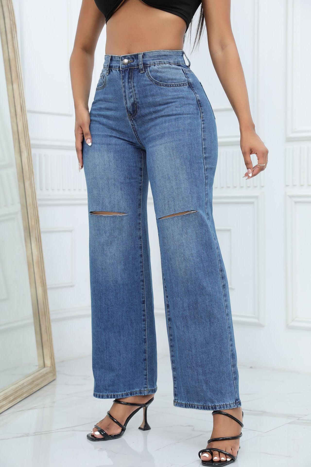 Ripped Wide Leg High Waisted Jeans