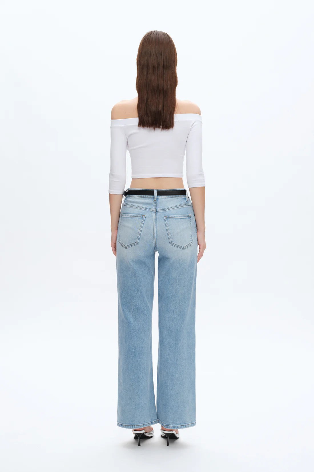 Stretchy High Waist Straight Jeans Swiss Blue