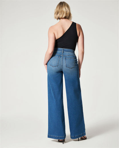 Wide Leg Jeans High Stretch Washed Jeans